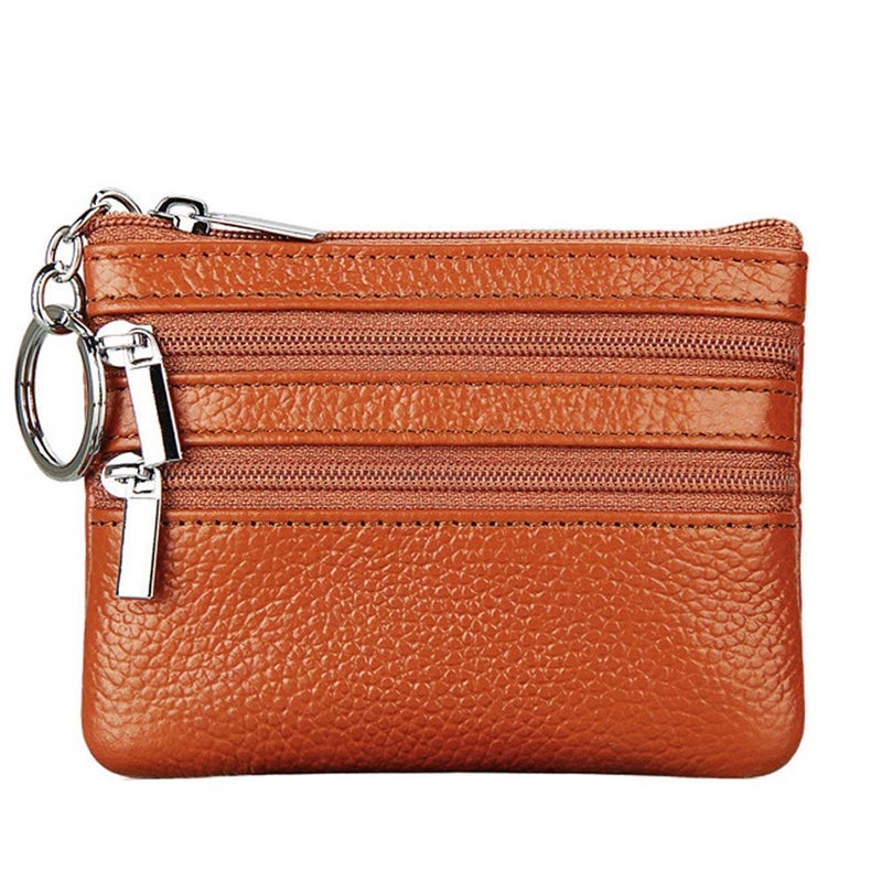 Cynure Women's Genuine Leather Coin Purse Mini Pouch Change Wallet with Keychain,brown - Image 1